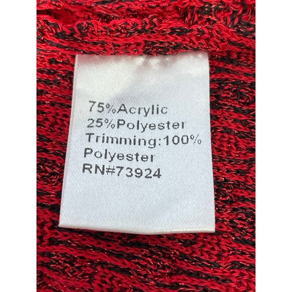 Ming Wang Marled Knit Cardigan Sweater XS Red Black Embroidered Country Club NWT - Picture 5 of 5
